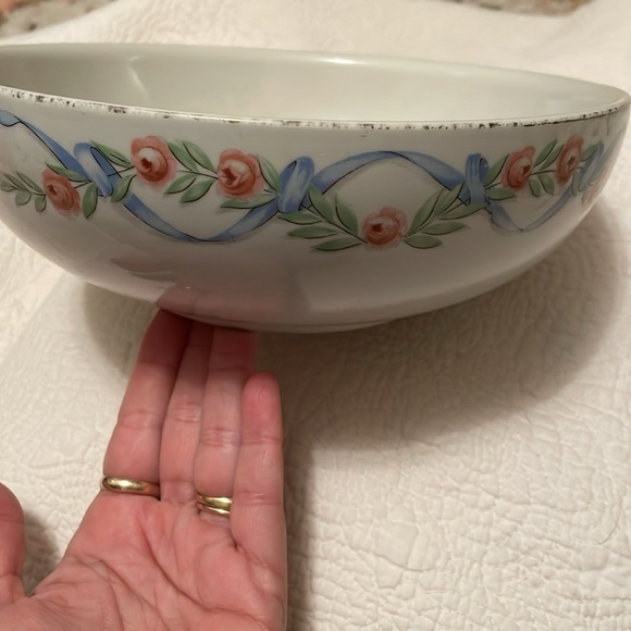 Vintage 1950s Hall’s Rose Blue Ribbon Garland Serving Bowl. Made in USA - Picture 6 of 10